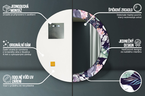 Runder spiegel mit dekorativem aufdruck Caps Vögel