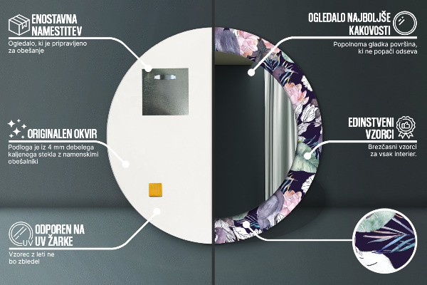 Runder spiegel mit dekorativem aufdruck Caps Vögel