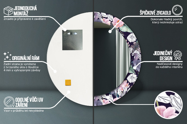 Runder spiegel mit dekorativem aufdruck Caps Vögel