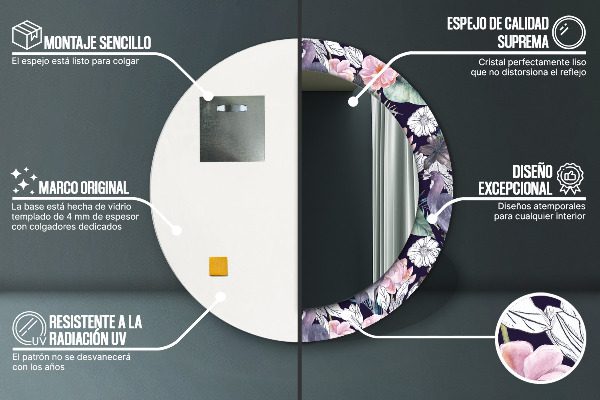 Runder spiegel mit dekorativem aufdruck Caps Vögel