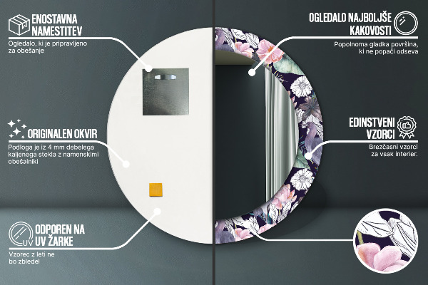 Runder spiegel mit dekorativem aufdruck Caps Vögel