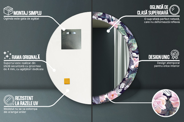 Runder spiegel mit dekorativem aufdruck Caps Vögel