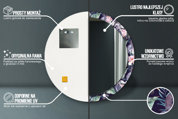 Runder spiegel mit dekorativem aufdruck Caps Vögel