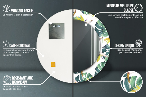 Runder spiegel aufdruck Tropenblätter