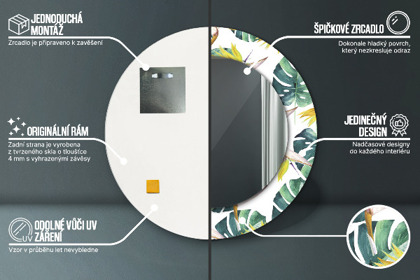 Runder spiegel aufdruck Tropenblätter