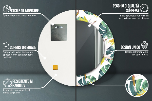 Runder spiegel aufdruck Tropenblätter