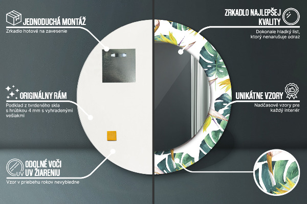 Runder spiegel aufdruck Tropenblätter