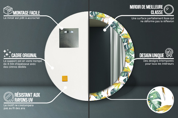 Runder spiegel aufdruck Tropenblätter