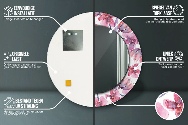 Runder spiegel mit dekoration Aquarellblüten