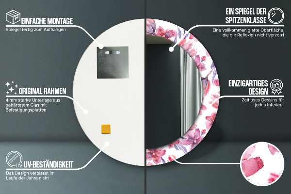 Runder spiegel mit dekoration Aquarellblüten