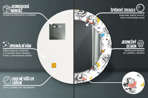 Runder spiegel mit dekoration Schmetterling