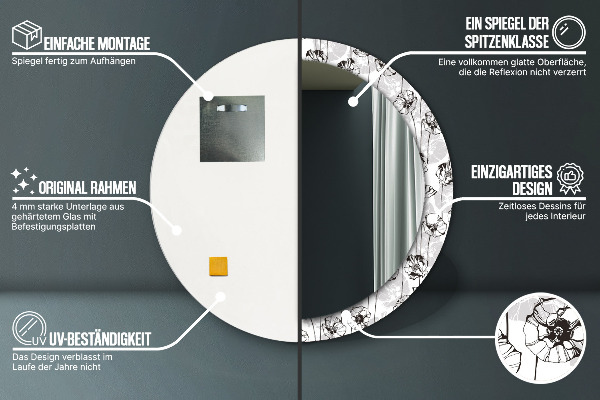 Runder spiegel mit dekoration Maki Blumen