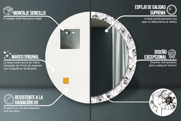 Runder spiegel mit dekoration Maki Blumen