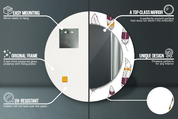 Runder spiegel bedrucktem rahmen Gefieder