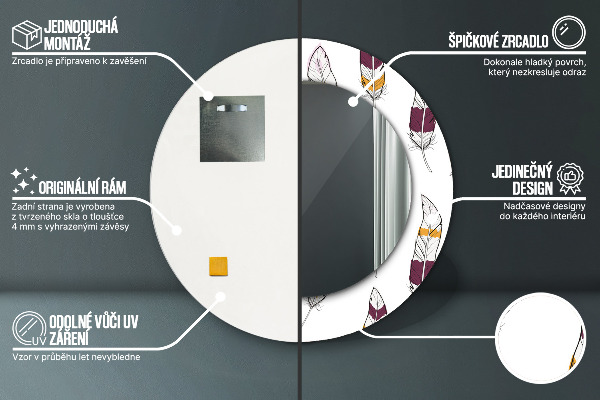Runder spiegel bedrucktem rahmen Gefieder