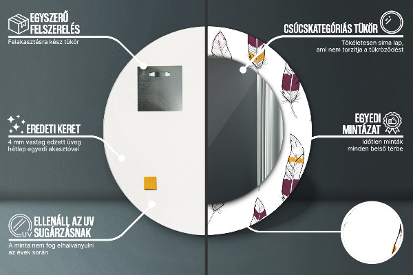 Runder spiegel bedrucktem rahmen Gefieder