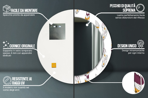 Runder spiegel bedrucktem rahmen Gefieder