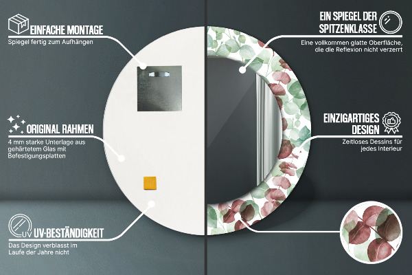 Runder spiegel bedrucktem rahmen Eukalyptus