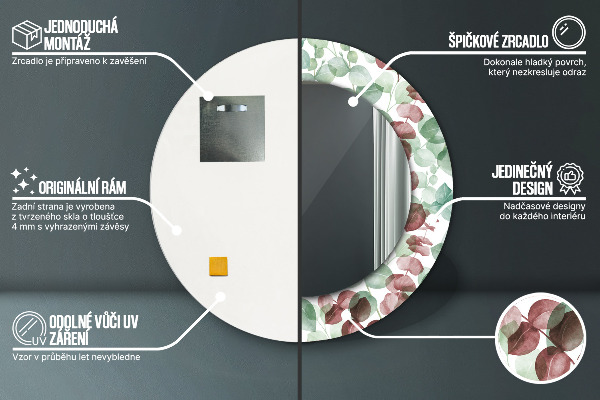 Runder spiegel bedrucktem rahmen Eukalyptus