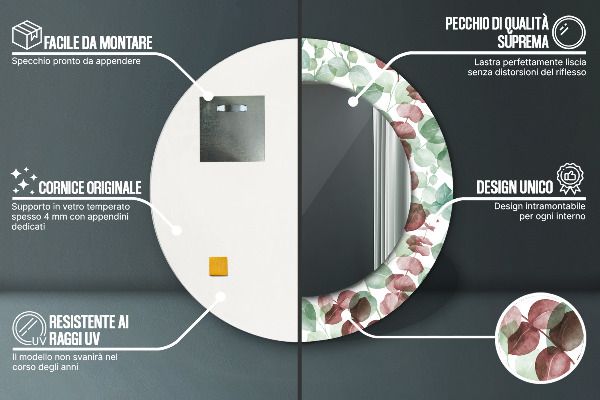 Runder spiegel bedrucktem rahmen Eukalyptus