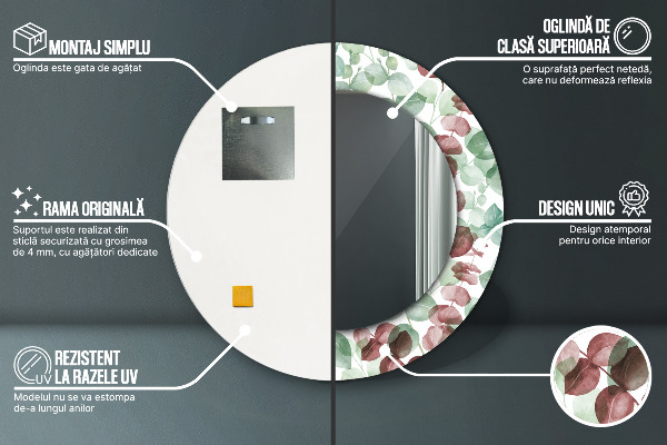 Runder spiegel bedrucktem rahmen Eukalyptus