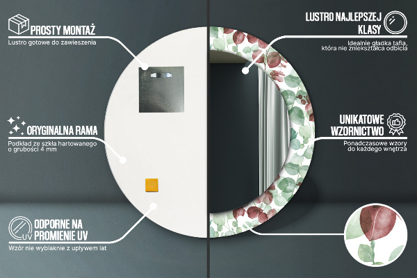 Runder spiegel bedrucktem rahmen Eukalyptus