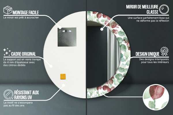 Runder spiegel bedrucktem rahmen Eukalyptus