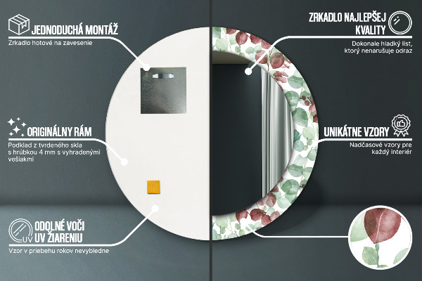 Runder spiegel bedrucktem rahmen Eukalyptus