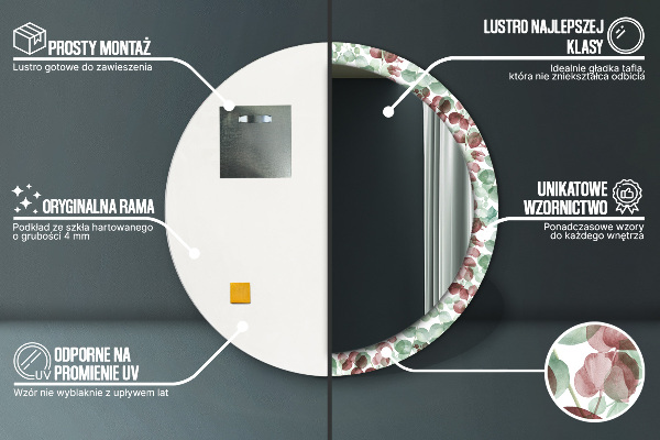 Runder spiegel bedrucktem rahmen Eukalyptus