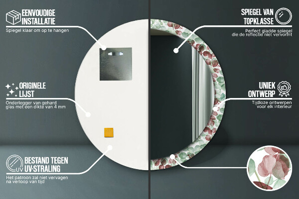 Runder spiegel bedrucktem rahmen Eukalyptus