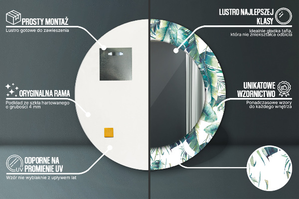 Runder spiegel mit dekorativem aufdruck Blätter