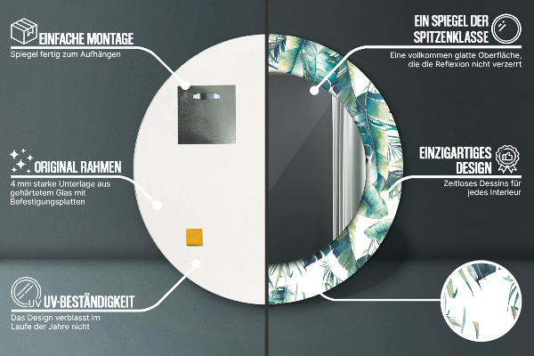 Runder spiegel mit dekorativem aufdruck Blätter