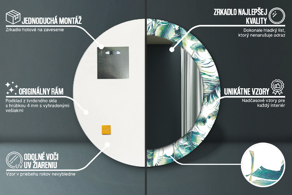 Runder spiegel mit dekorativem aufdruck Blätter