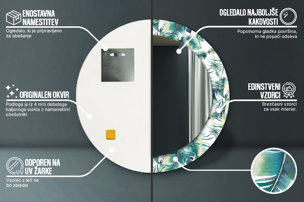 Runder spiegel mit dekorativem aufdruck Blätter