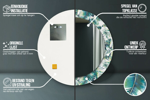 Runder spiegel mit dekorativem aufdruck Blätter