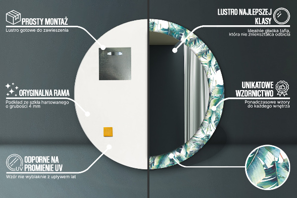 Runder spiegel mit dekorativem aufdruck Blätter