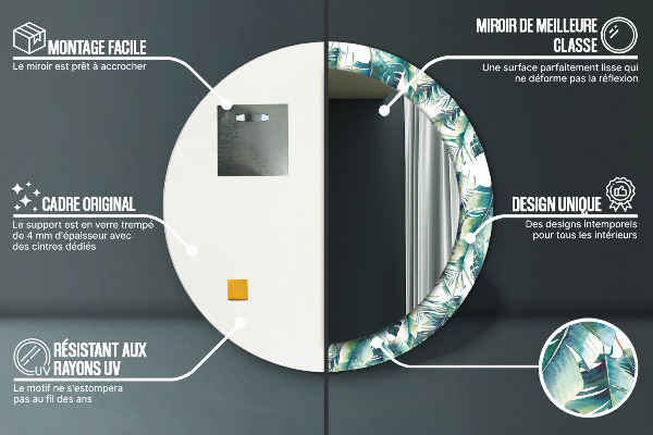 Runder spiegel mit dekorativem aufdruck Blätter