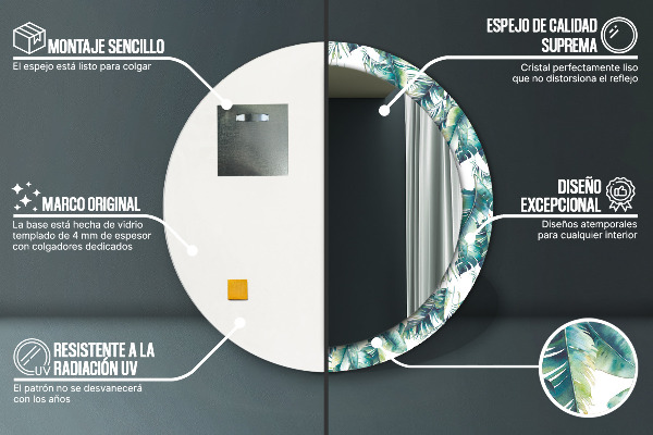 Runder spiegel mit dekorativem aufdruck Blätter