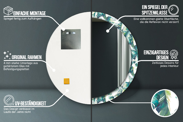 Runder spiegel mit dekorativem aufdruck Blätter