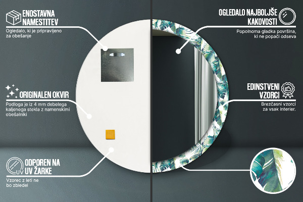 Runder spiegel mit dekorativem aufdruck Blätter