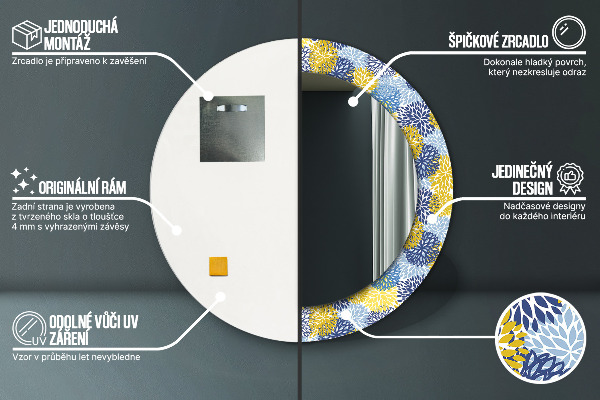 Runder spiegel aufdruck Blaue Blumen