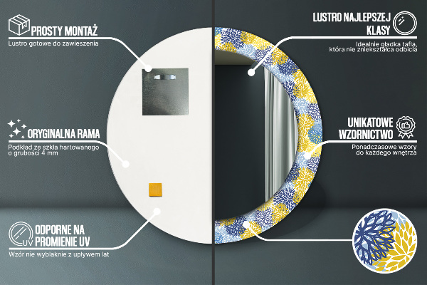 Runder spiegel aufdruck Blaue Blumen