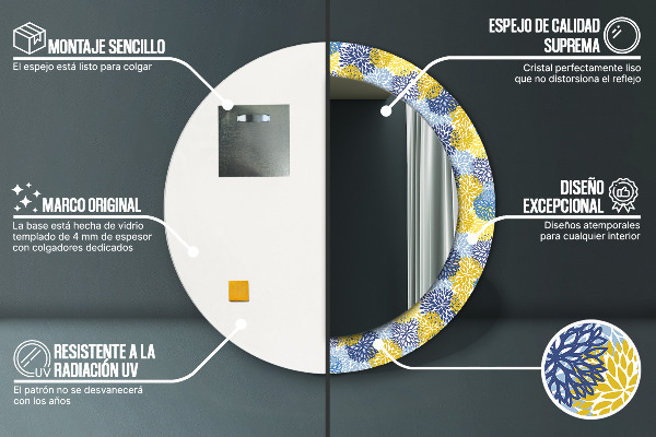 Runder spiegel aufdruck Blaue Blumen