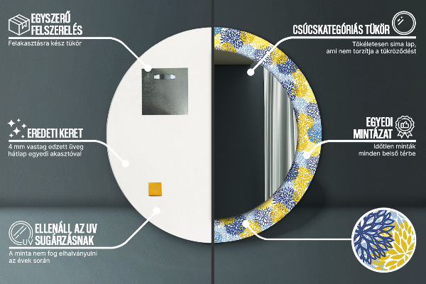 Runder spiegel aufdruck Blaue Blumen