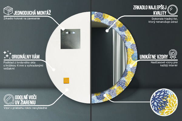 Runder spiegel aufdruck Blaue Blumen