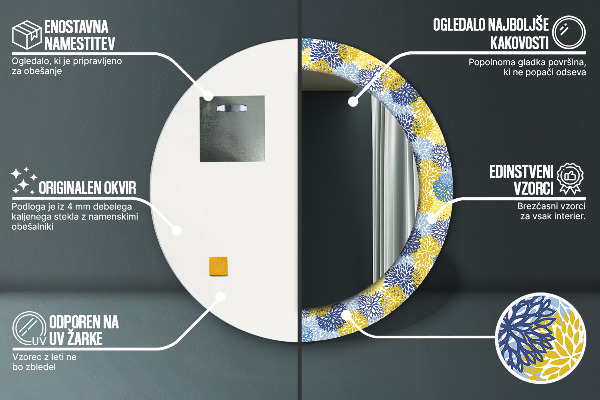 Runder spiegel aufdruck Blaue Blumen