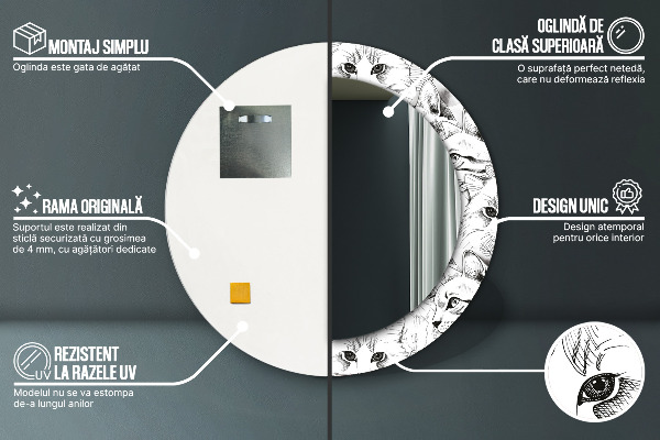 Runder spiegel aufdruck Haustiere Katzen