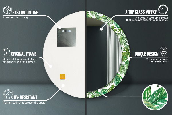 Runder spiegel mit dekoration Dschungelblätter