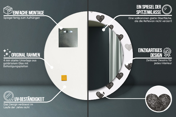 Runder spiegel mit dekoration Abstrakte Herzen