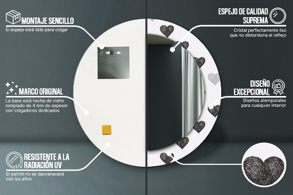 Runder spiegel mit dekoration Abstrakte Herzen